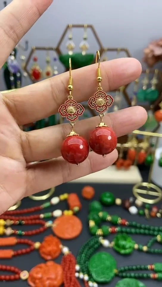 【闪购商品】玛瑙/玉髓耳饰合金三姑娘玉单珠镂空花牌