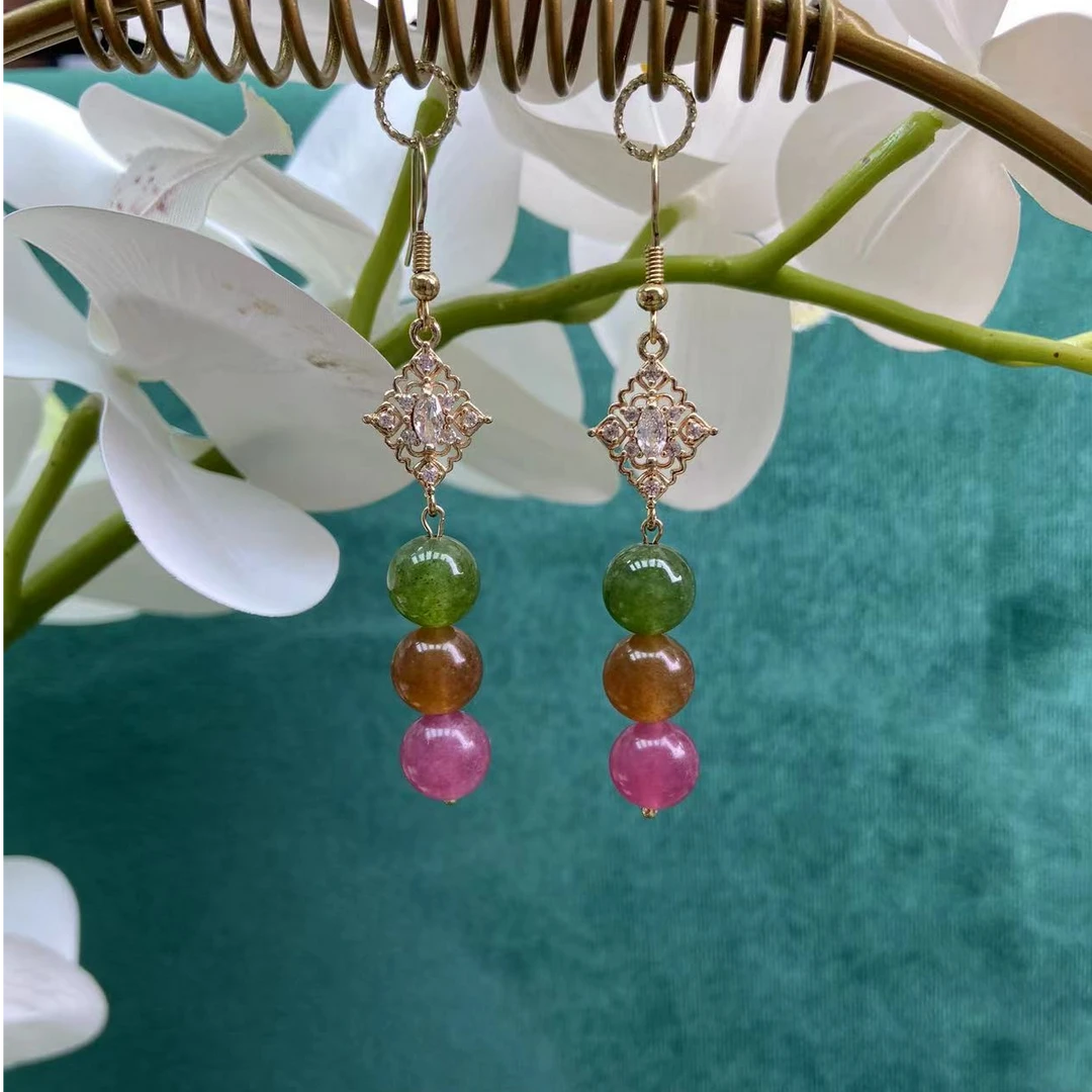 铜合金珐琅耳饰 原创彩色三珠耳饰202