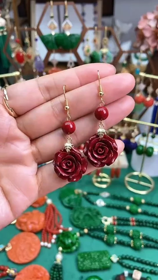 【闪购商品】玛瑙/玉髓耳饰合金紫砂玫瑰花单珠