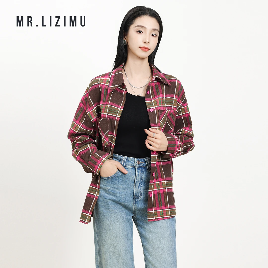 李子木先生格子衬衫新款撞色设计感休闲衬衫春夏服饰复古穿搭断码