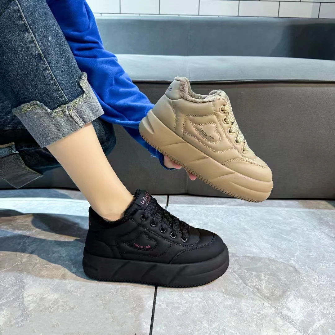 加绒美拉德网红厚底面包鞋女2024秋冬新款休闲增高百搭运动板鞋潮