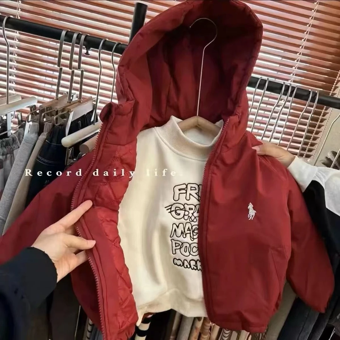 儿童冲锋衣冬季夹棉2024新款男女童工装休闲连帽外套夹克棉服