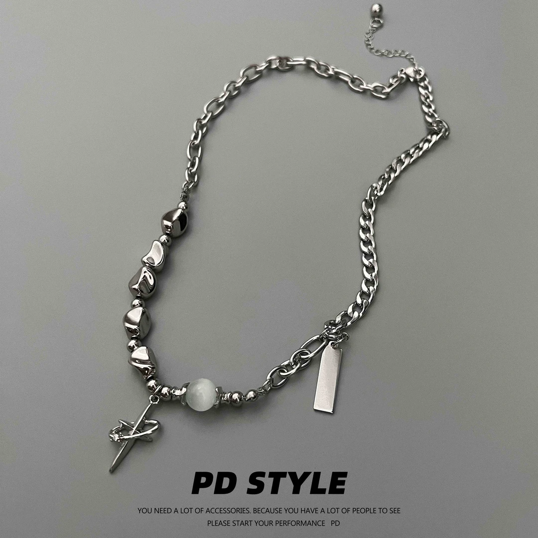 钛钢项链 PDSTYLE环绕十字星不规则项链男女小众设计高级感