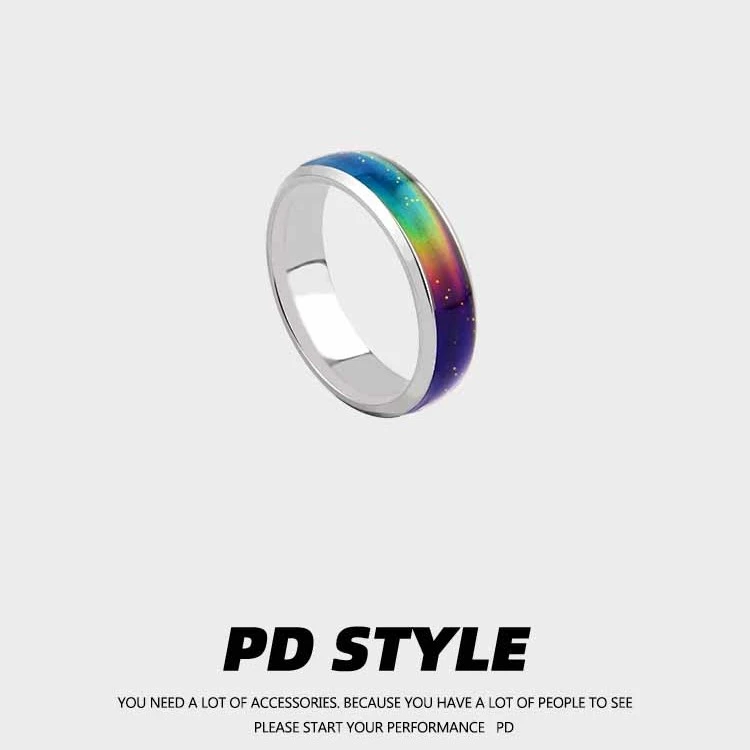 钛钢戒指 PDSTYLE 温感变色戒指!情侣个性温控渐变炫彩男女士潮