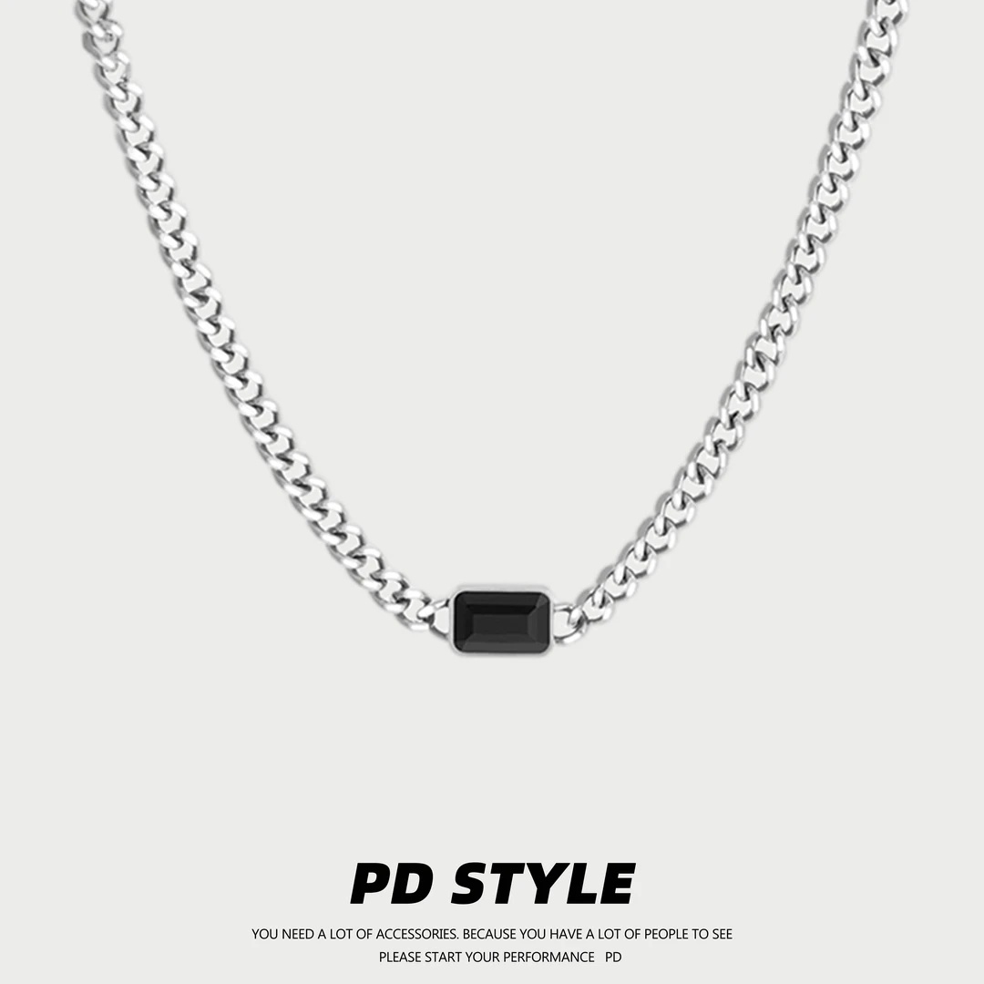 钛钢项链 PDSTYLE2022新款高级设计感黑锆石项链男潮小众钛钢甜酷