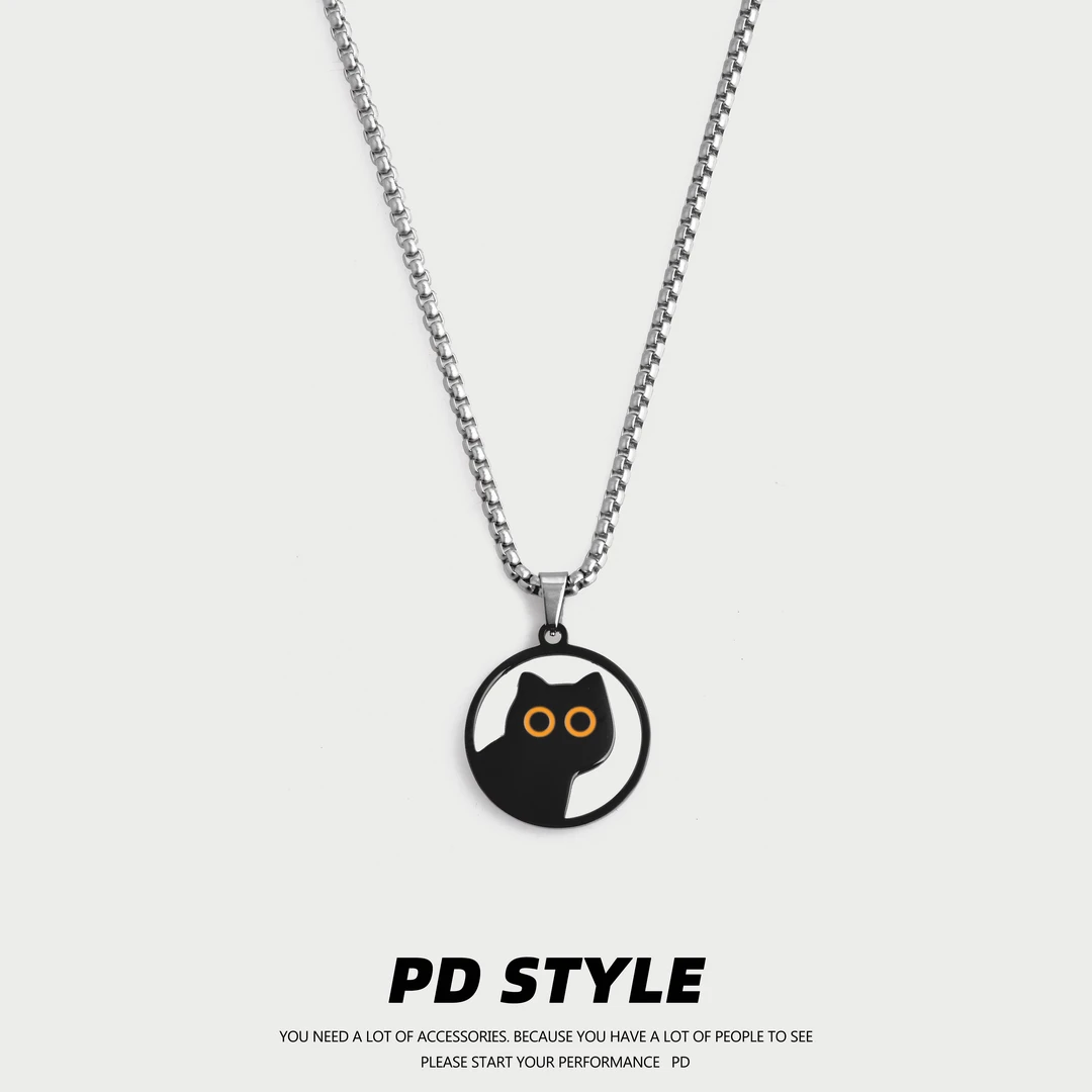 钛钢项链 PDSTYLE 夜の小黑猫项链男女生高级感小众精致钛钢情侣
