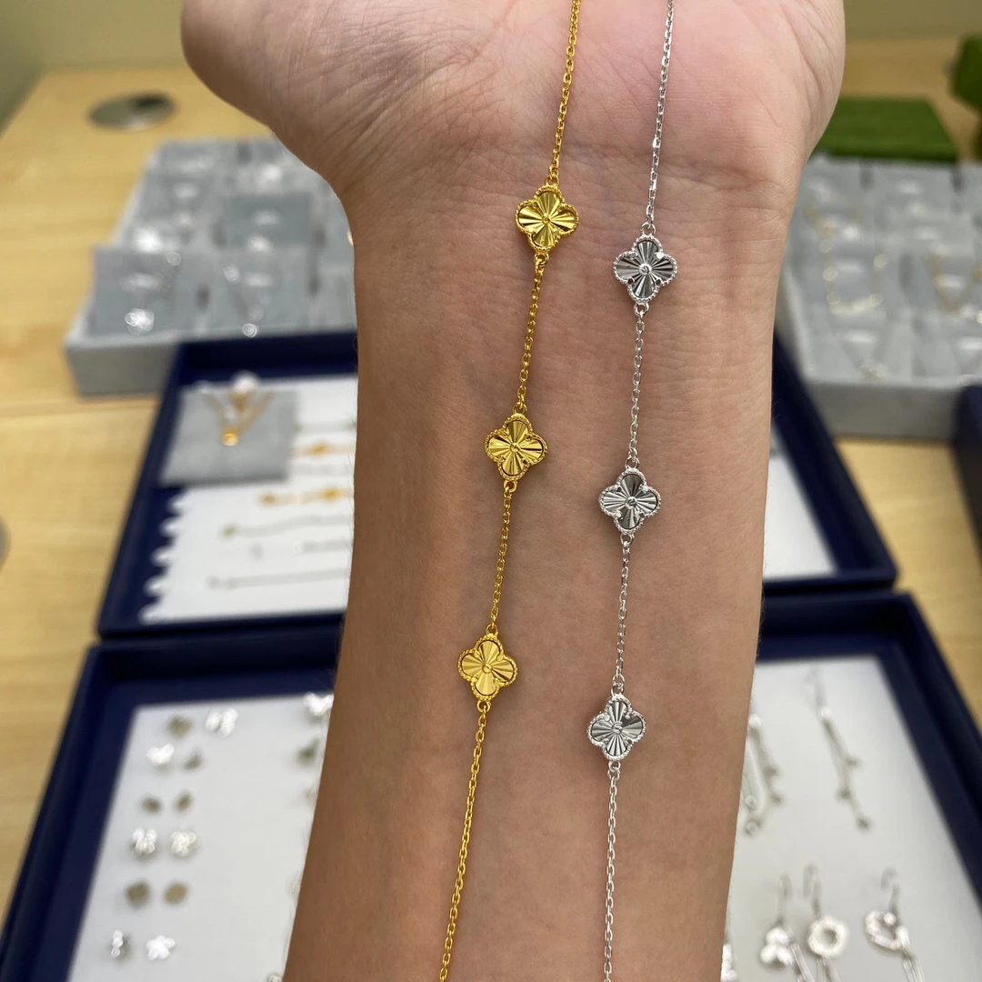 925银手链 镭射三花四叶草手链【椿小】2Q0002