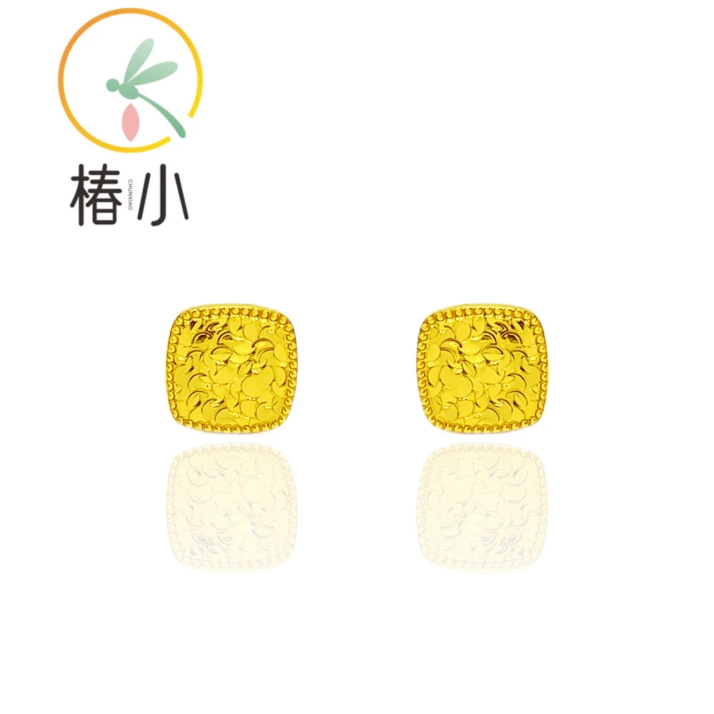 925银耳饰 金色碎碎冰方糖耳钉【椿小】640762百搭小众耳环