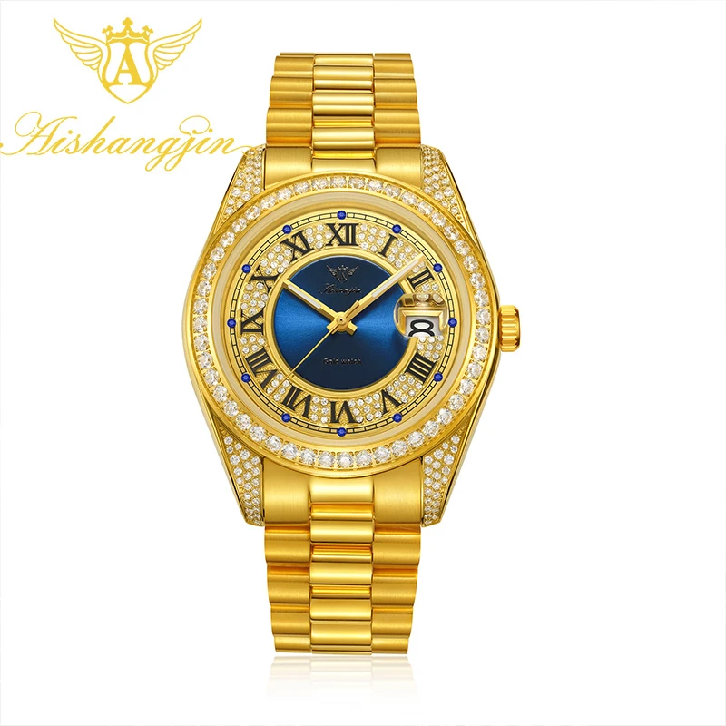 【尹总补贴】足金黄金制品，满钻蓝日志，男士全自动机械手表8517G