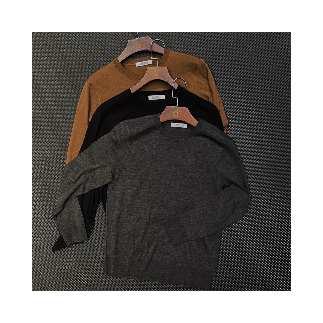 TAROCC16微米超薄精纺丝光美丽诺绵羊毛长袖圆领毛衣