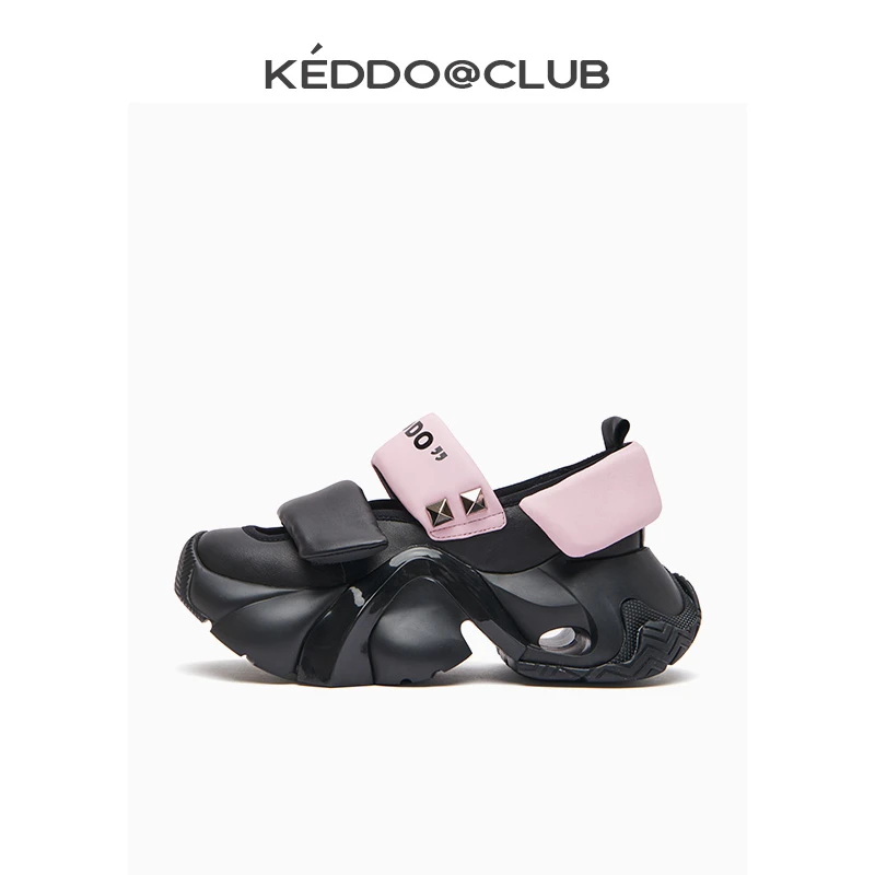 KEDDO“麒麟三代”铆钉朋克风厚底夏季凉鞋时尚厚底休闲洞洞老爹鞋