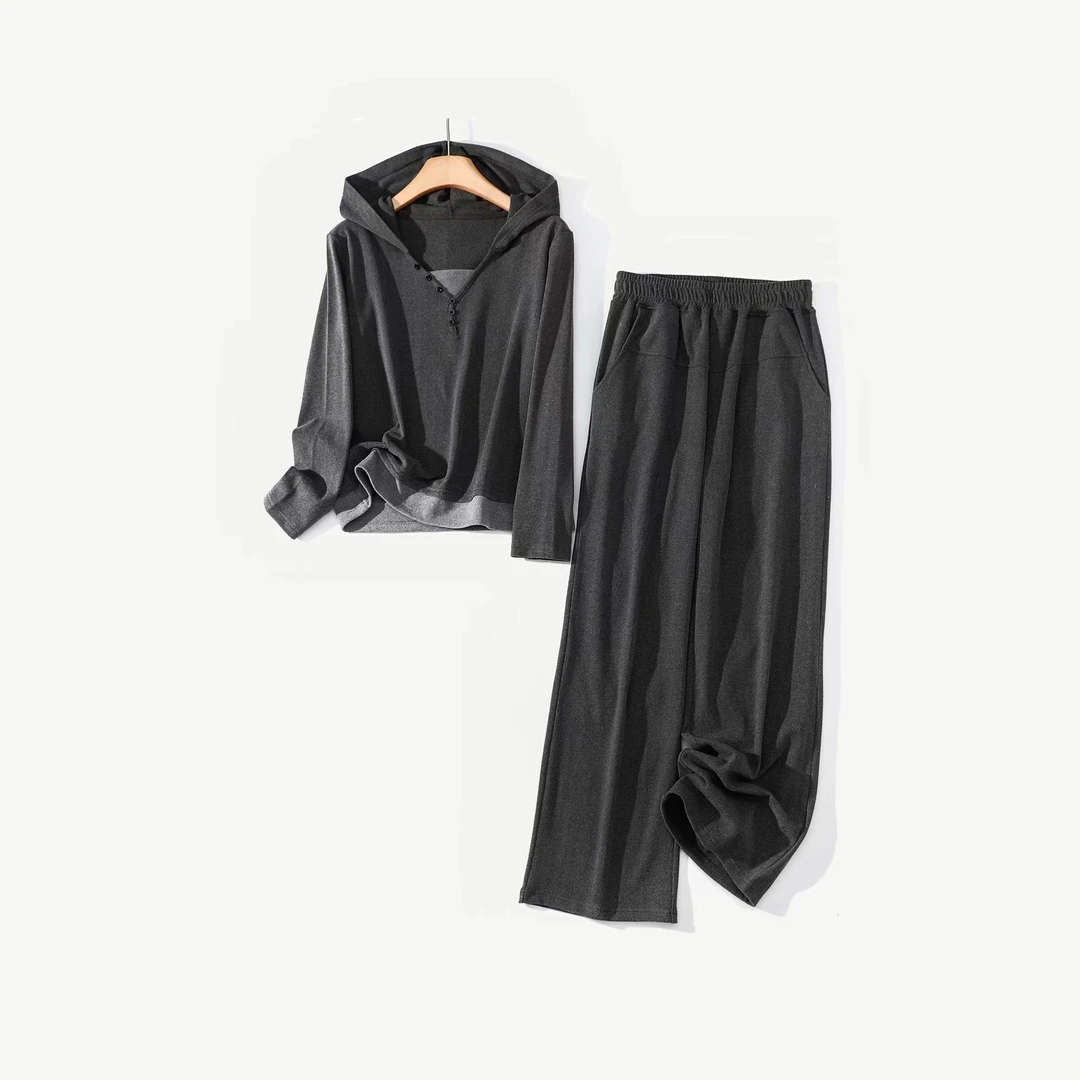 自发热面料抗静电抗起球假两件设计套装F-8086