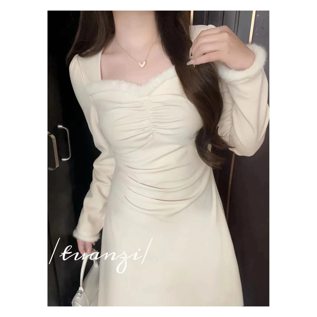 【现货】11160 加厚磨绒秋冬胖mm显瘦气质修身内搭显瘦长款裙子