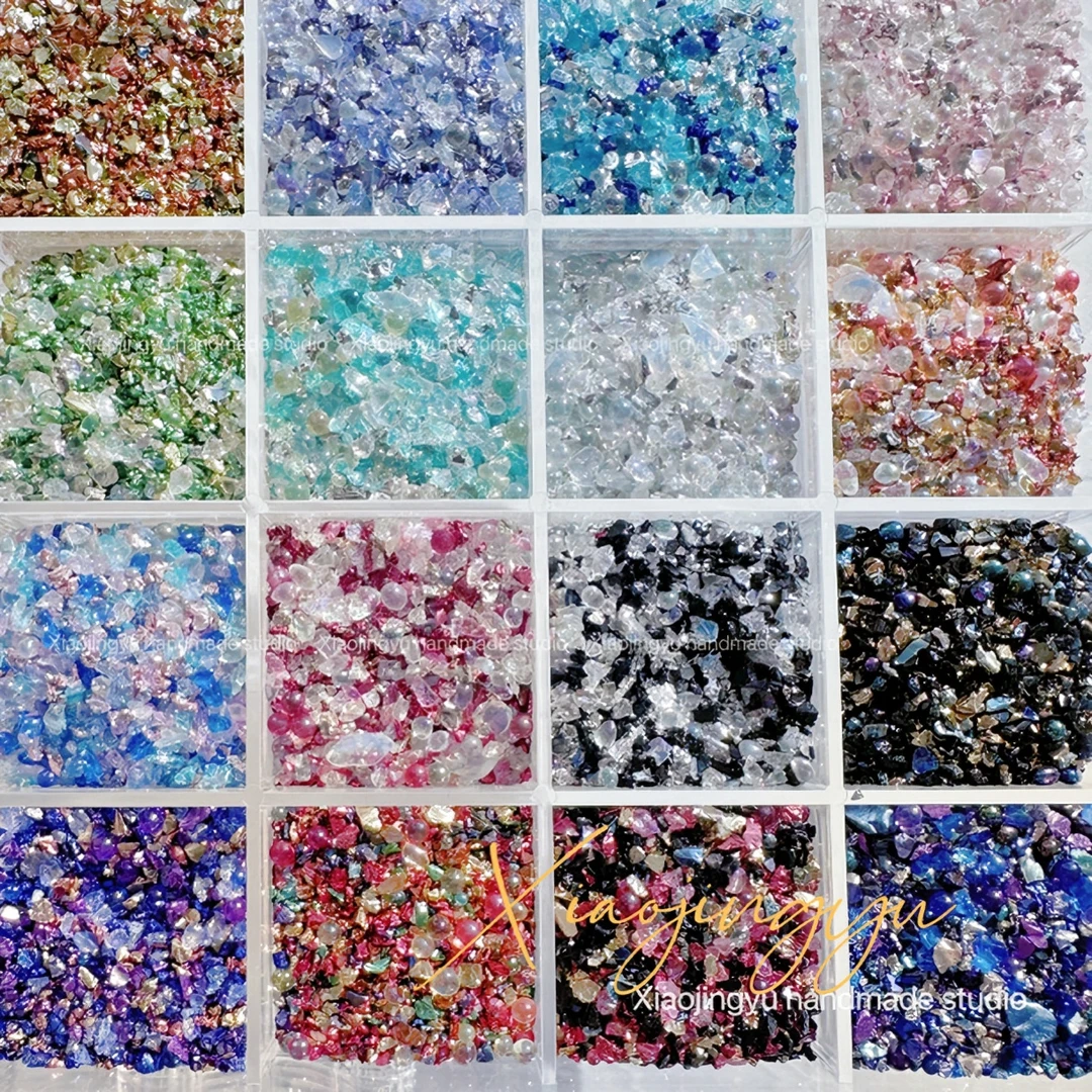 美甲亚当流麻滴胶流沙仿矿石碎填充物不规则美甲金银色碎石风暴