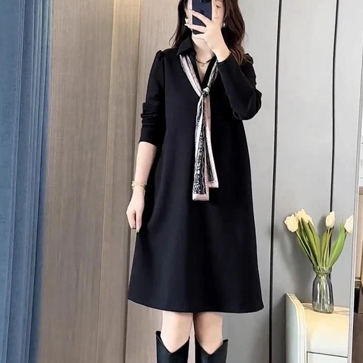 欧货高端大码宽松时尚中长裙子春秋新品遮肉显瘦百搭打底连衣裙女