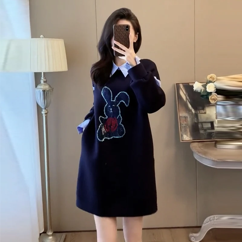 欧货高端大码宽松休闲中长卫衣裙子春秋新款百搭外穿时尚连衣裙女