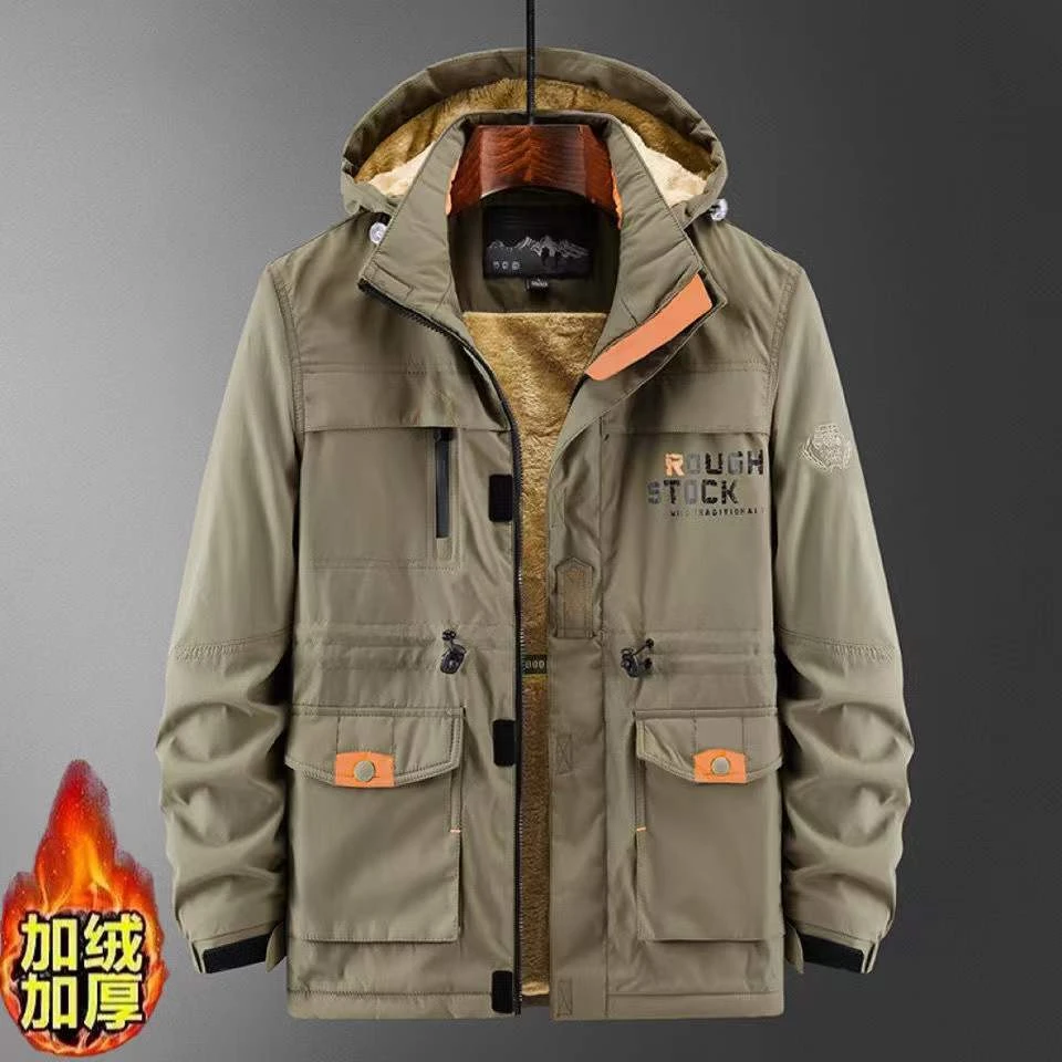 加绒冬季加厚棉衣男士外套休闲男外套登山服户外男大码多口袋夹克