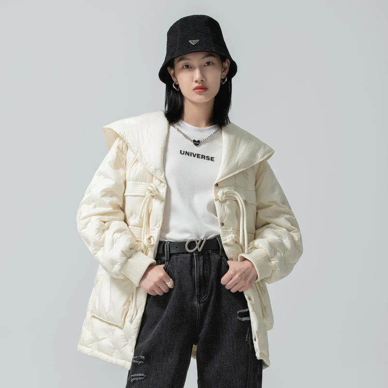白色短款时尚休闲百搭冬季长袖纯色羽绒服223H100
