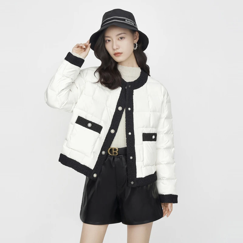 芭蒂娜90白鸭绒小香风羽绒服冬季时尚简约短外套624H032