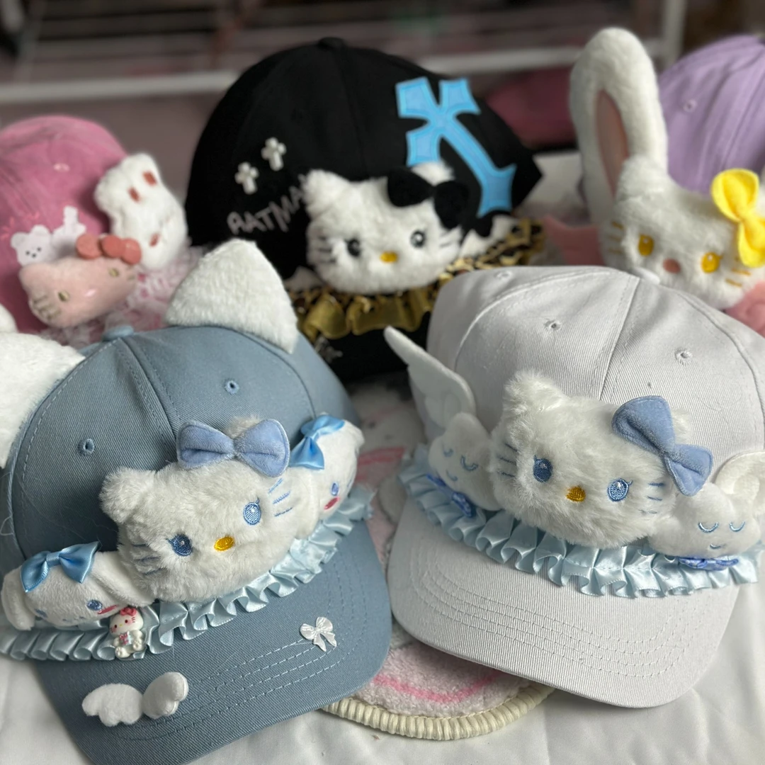 璐璐猪原创设计可爱日系软糯少萝卡通凯蒂猫玩偶鸭舌帽帽