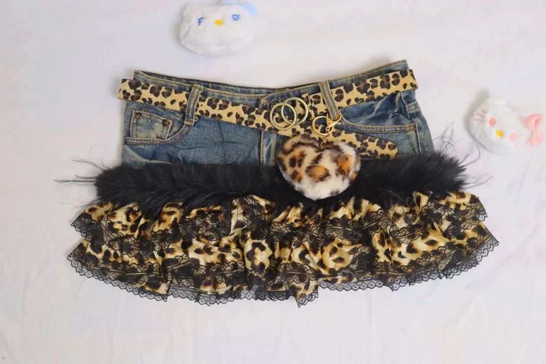 y2k古着甜辣少女风 时尚牛仔拼接短裤短裙扣号拍 微瑕NO退换噢~