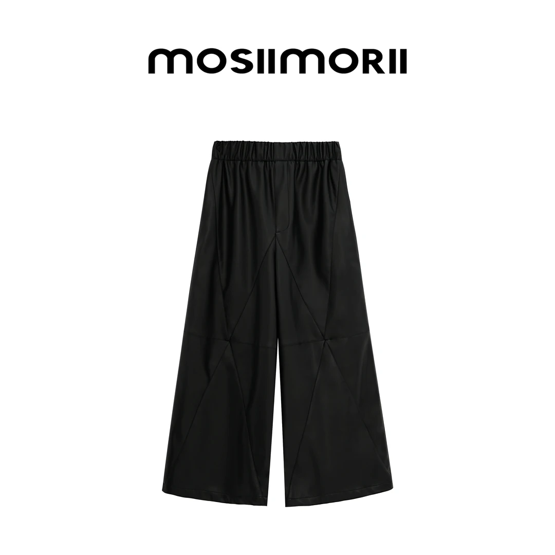 【威尼斯夜曲】简约经典阔腿时尚设计师复古宽松高腰显瘦PU皮长裤