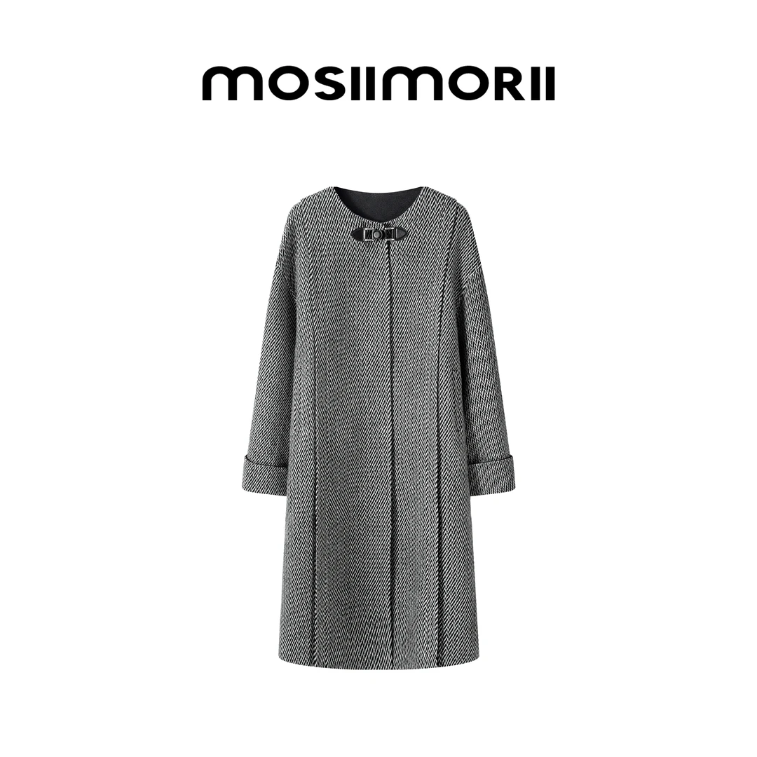 MOSIIMORII【奥菲利亚】气质时尚黑白圆领宽松秋冬针织小香风外套