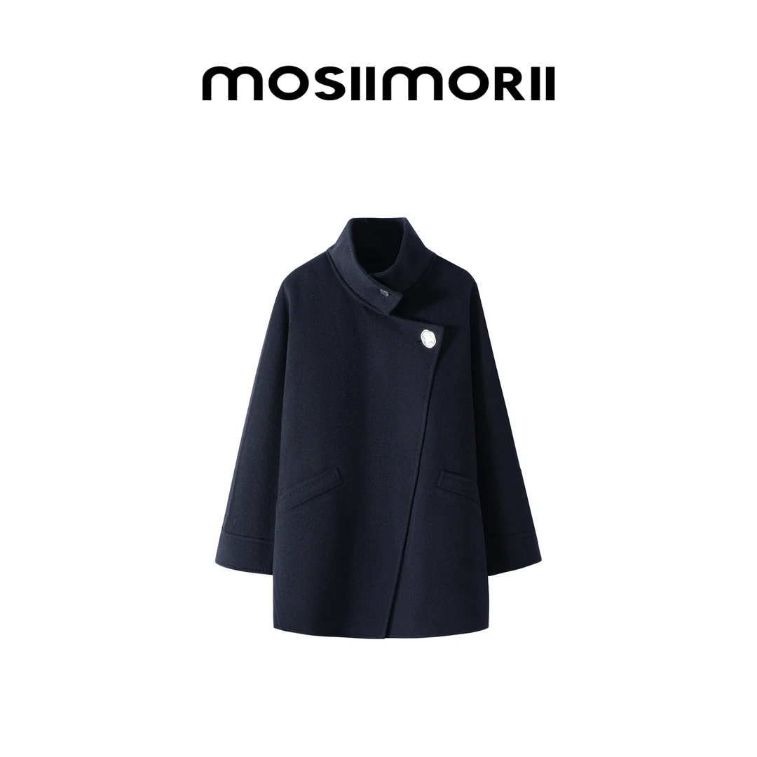 【雪夜潮汐-袋子】100%绵羊毛时尚设计师双面呢立领秋冬毛呢外套