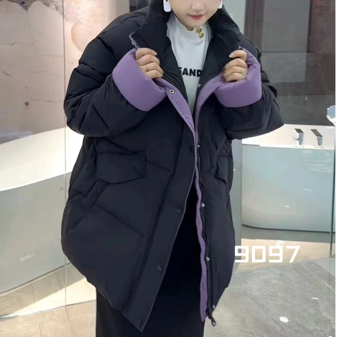 撞色棉服9097时尚休闲百搭宽松秋冬连帽加厚饕餮服饰大码