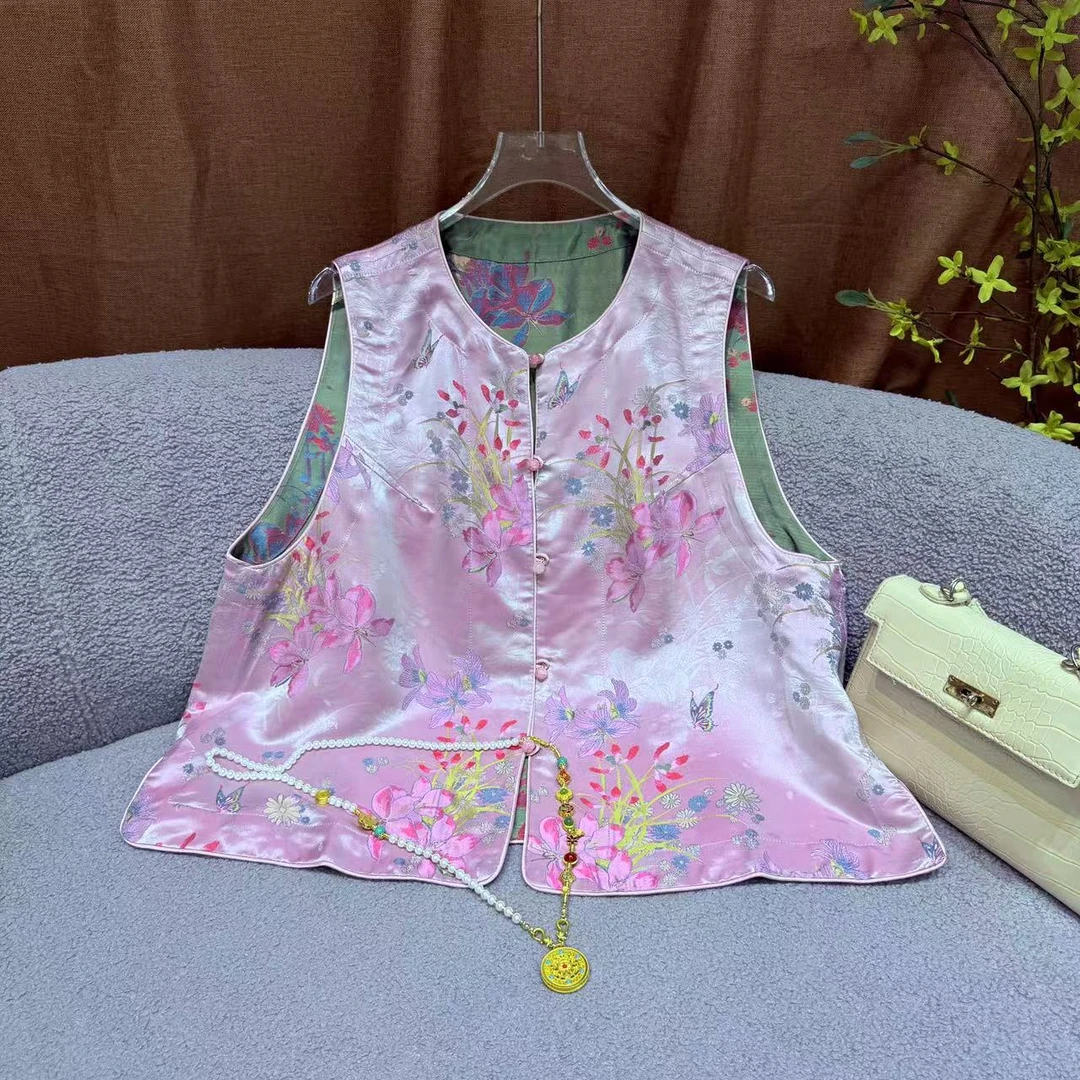 【SHANGLIU】[306]新中式秋款宋锦双面穿中国风复古马甲JM1661