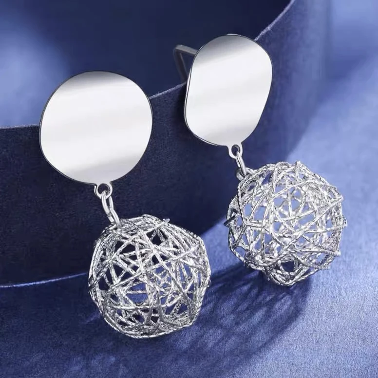 3.93克Pt950铂金百搭女士白金耳环爆款线球耳坠摩登时尚耳钉气质