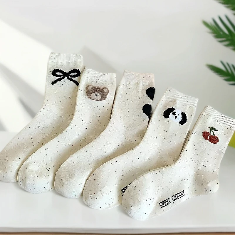 点子纱女袜卡通小熊中筒袜时尚棉袜韩版可爱小狗堆堆女袜
