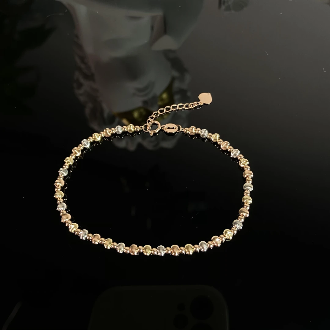 【芮泊珠宝】正品18K金三色珠珠手链 简约三色手链 女款18K金手链