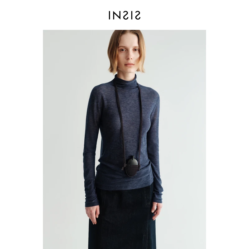 INSIS FEMME北欧文艺风无缝水溶100绵羊毛秋冬针织衫高领打底衫女