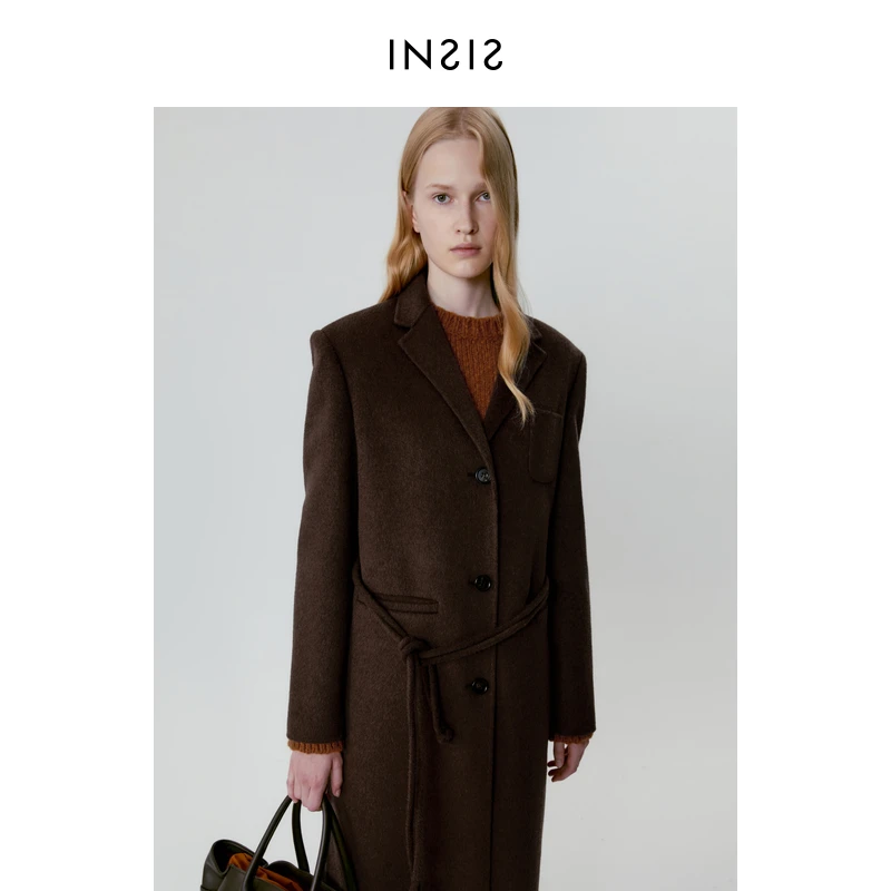 INSIS FEMME知识分子风羊毛骆驼绒冬季新款直身小圆绳双面呢大衣