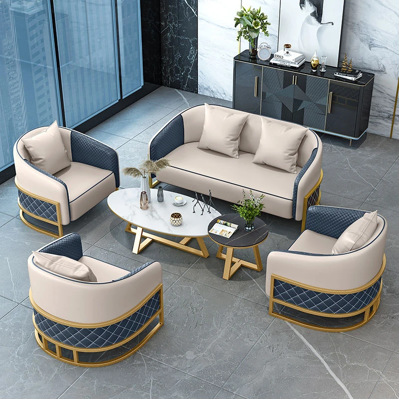 现代轻奢办公洽谈皮艺沙发椅组合6人以上适用艺心缘品牌