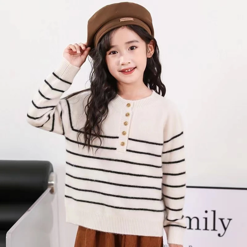 新款洋气时尚男女童套头针织毛衣