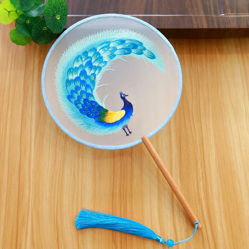 汉服双面风扇团扇扇子圆形圆扇宫扇手工幼儿园复古透明手绘中国风