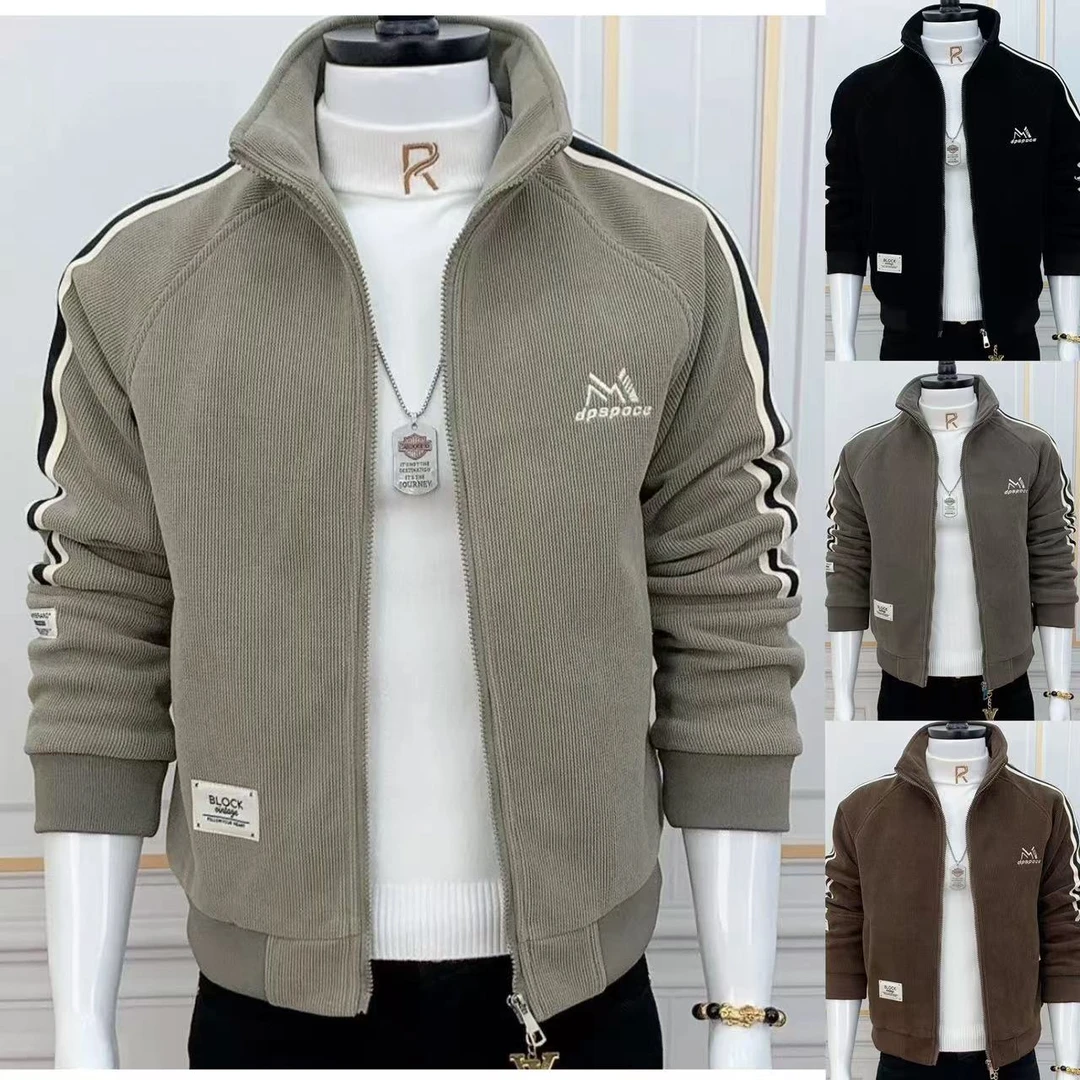 男士外套2024新款立领秋季加厚时尚休闲潮流帅气百搭拉链加绒夹克