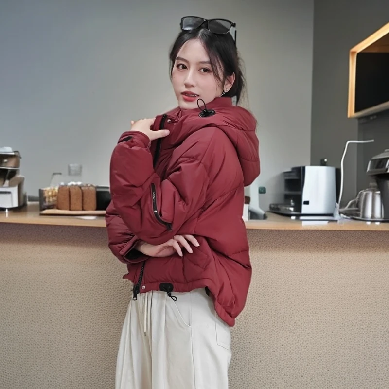 连帽鸭绒羽绒服加厚羽绒服外套保暖冬季150-155小个子羽绒服女