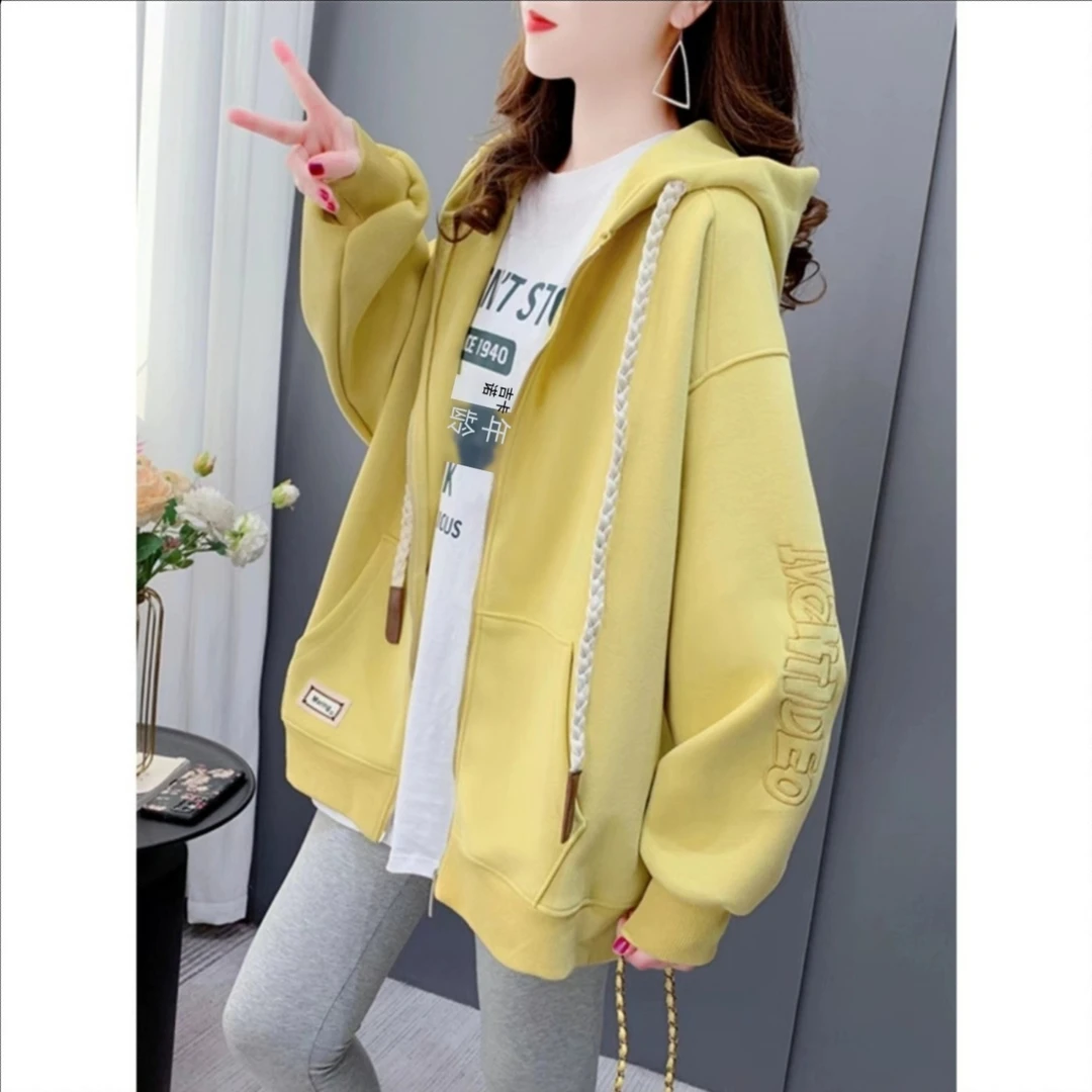 （FE）秋冬季新款加绒连帽卫衣开衫女韩版休闲风拉链外套百搭上衣