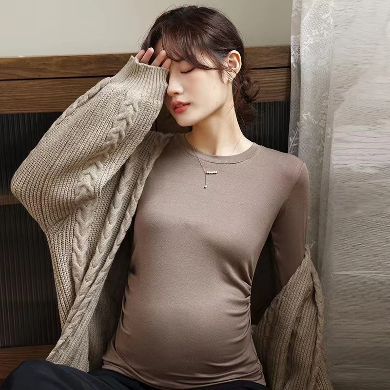 孕妇装打底衫秋款莫代尔内搭高弹力上衣大码针织百搭冬季打底衫
