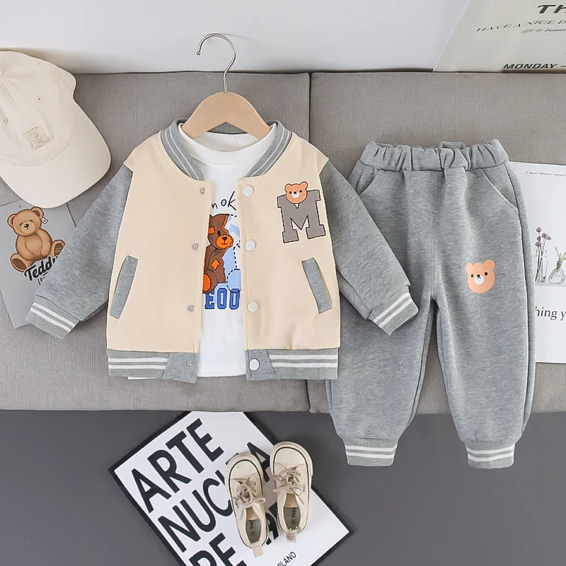 1-7岁男宝宝棒球服三件套男童休闲秋季外穿外套婴幼儿童运动秋款5