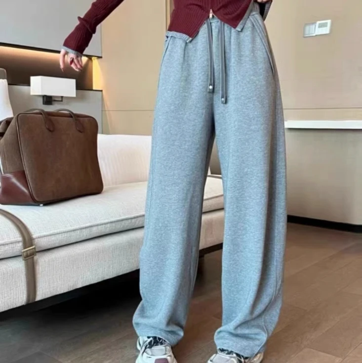 8297#新款香蕉裤女高腰垂感休闲直筒裤运动裤数字刺绣