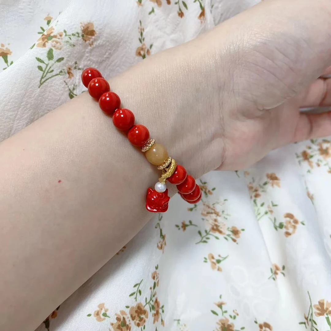 天然辰砂朱砂手串菩提珠醒狮S925银帝王砂7mm高含量保真饰品礼物