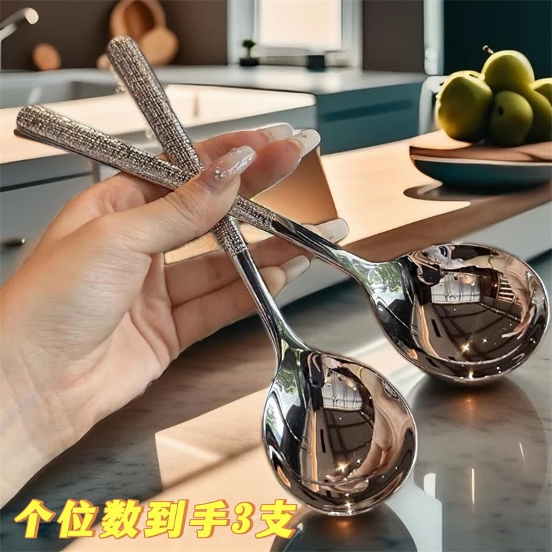 网红高颜值不锈钢创意日式锤纹勺子西餐高档家用主餐勺吃饭长柄勺