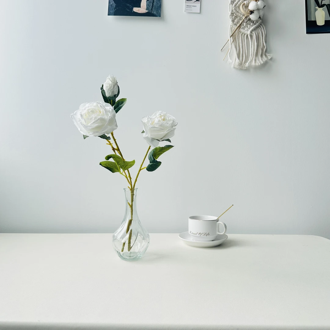 【清仓】欧式仿真三头绢布玫瑰居家摆件客厅卧室装饰花造型