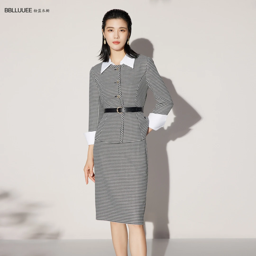 金葱千鸟格子复古系带收腰外套女2022秋新款523W937