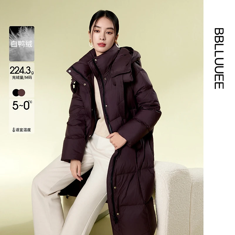 【连帽设计感羽绒服】 BBLLUUEE/粉蓝衣橱2024冬装复古保暖外套女