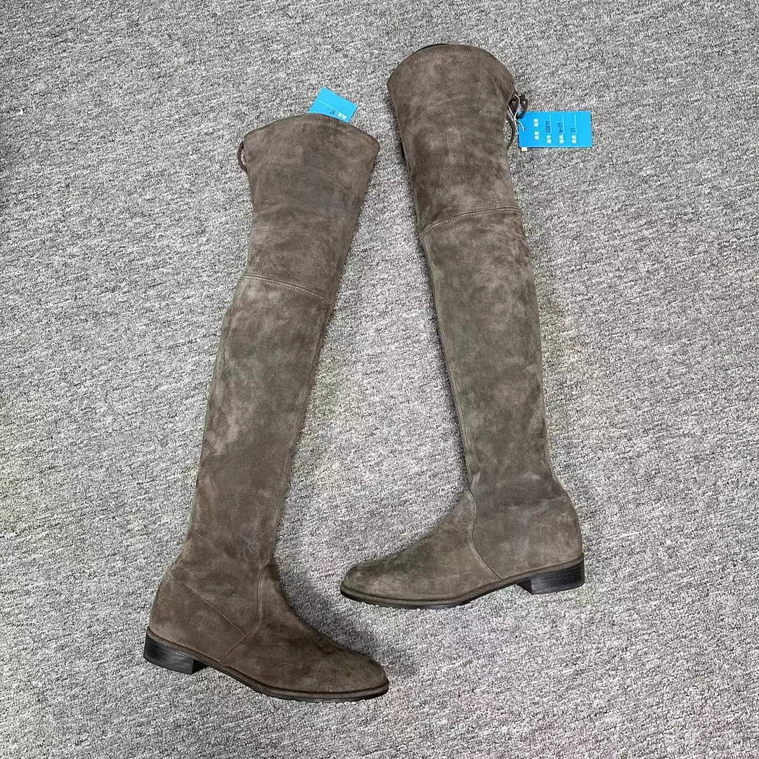 95新 StuartWeitzman 37码/仔仔女鞋咖色休闲时尚长筒过膝靴1694